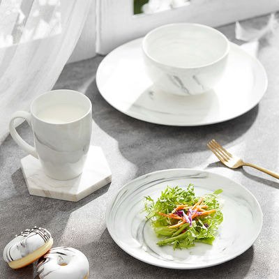 quality Modern White Porcelain Dinnerware Set Marble Pattern Plate Bowl Mug factory